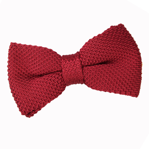 Plain Knitted Pre-Tied Bow Tie - Burgundy