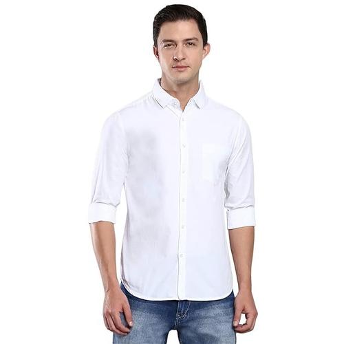 Men's Solid Slim Fit Cotton Casual Shirt SIZE-L COLOR-WHITE