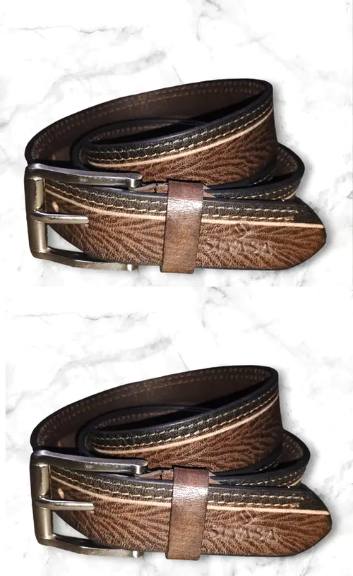 Men Genuine Leather Belt Stitched Design PACK OF 2