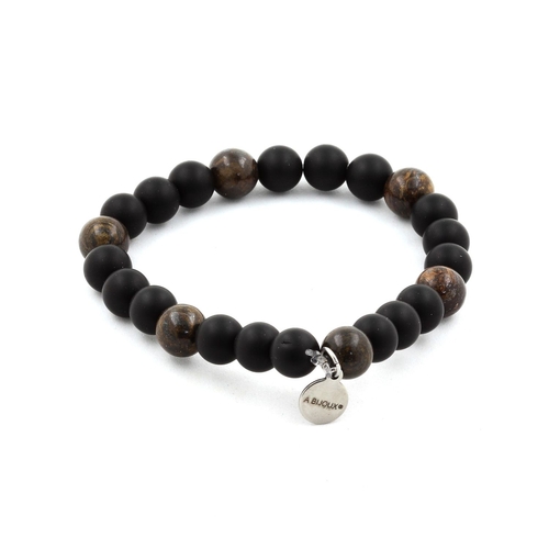 Matte Black Onyx + Bronzite Bracelet 8 mm Beads.