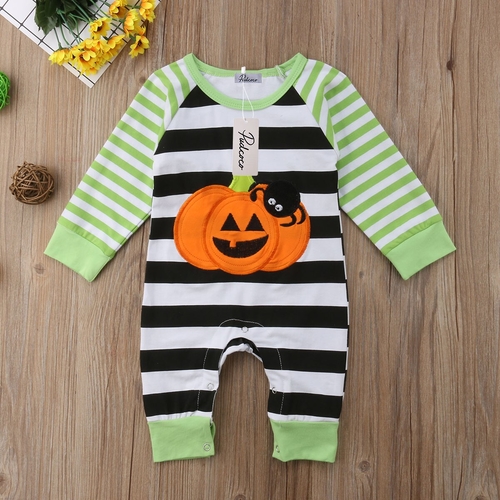 Fashion Kids Baby Halloween Pumpkin Stripes Romper