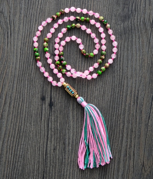 High End 6MM Natural Pink Stone Nepal Charm Long