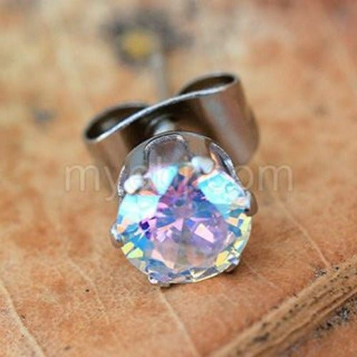 Pair of 316L Stainless Steel Aurora Borealis Round CZ Stud Earrings
