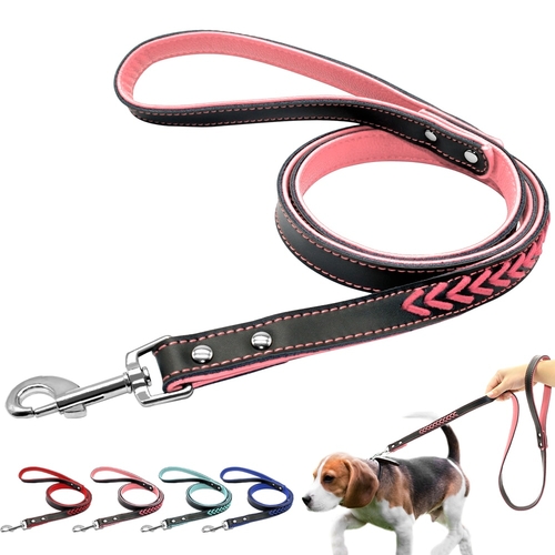 Soft Leather Dog Leash Padded Braided Pet Dog