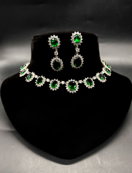 Crystal Stone Studded Necklace and Earrings Set for Women and Girls