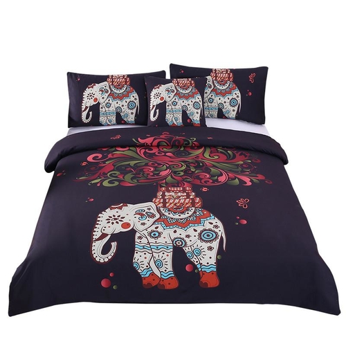 Boho Bedding Set Indian Elephant Black Bohemia