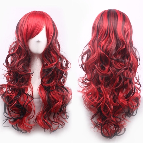 2019 New Synthetic Black Red Highlights Hair Wig