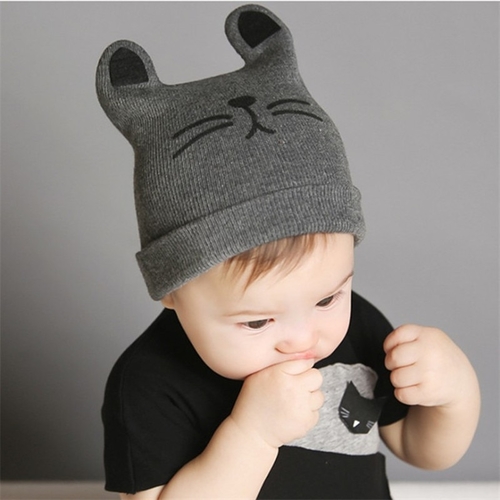 Cartoon Baby Hats Cat Knitted Cap Beard with Ears