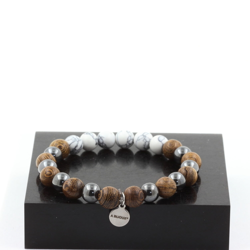 Howlite + Hematite + wood 8 mm beads Bracelet.