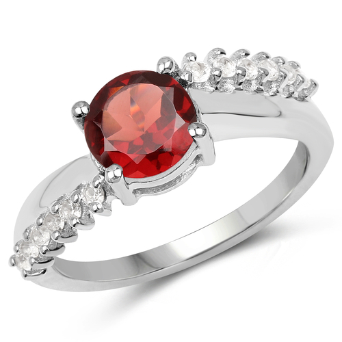 1.64 Carat Genuine Garnet and White Topaz .925 Sterling Silver Ring