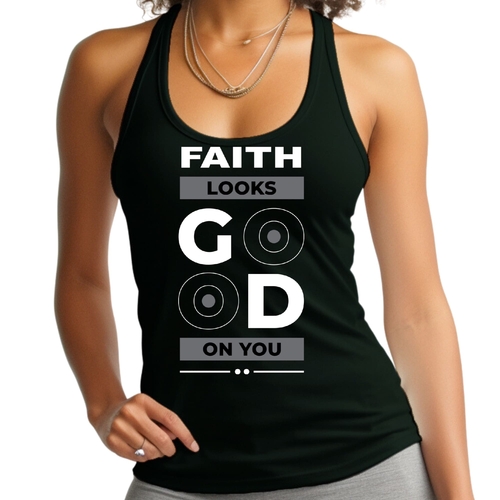 Womens Fitness Tank Top Graphic T-shirt Faith Looks Good