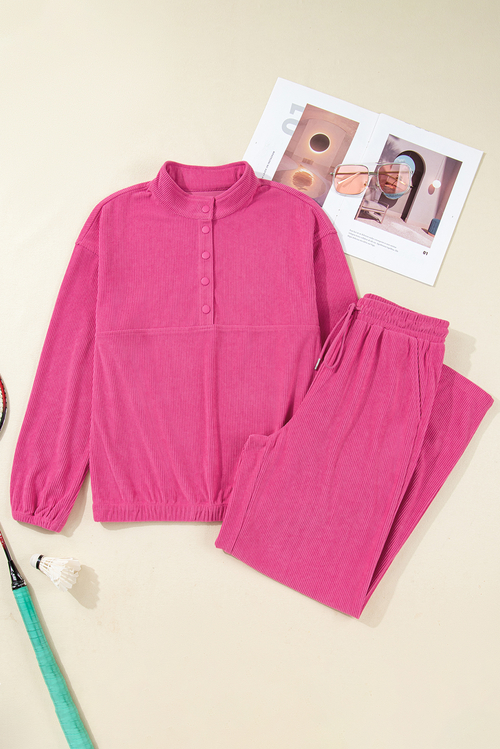 Main Solid Corduroy Pullover and Drawstring Pants Set image
