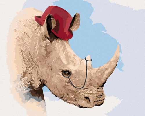 Zuty - Paint by Numbers - RHINOCEROS WITH A RED HAT AND A MONOCLE