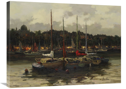 Global Gallery GCS-132462-2432-142 24 x 32 in. Boats At Night Art Prin