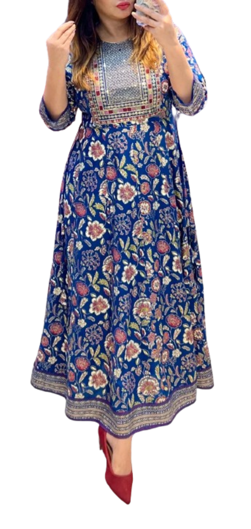 Women's Beautiful Print And Highlighted With Embriodery Rayon ANARKALI