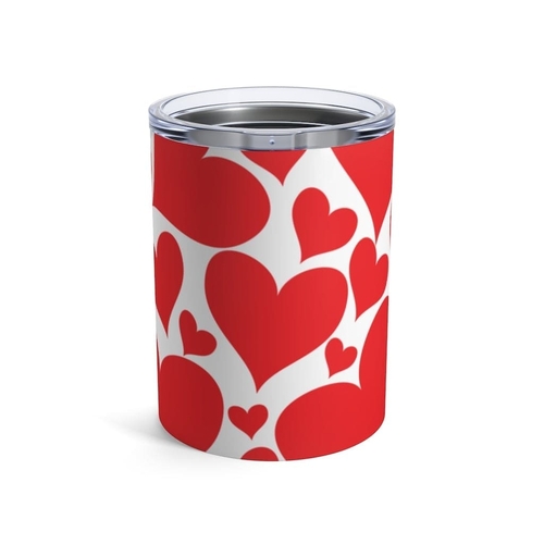 Insulated Tumbler 10oz - Love Red Hearts Pattern