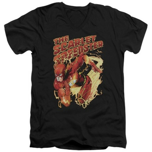 Trevco Jla-Scarlet Speedster Short Sleeve Adult V-Neck 30-1 Tee- Black