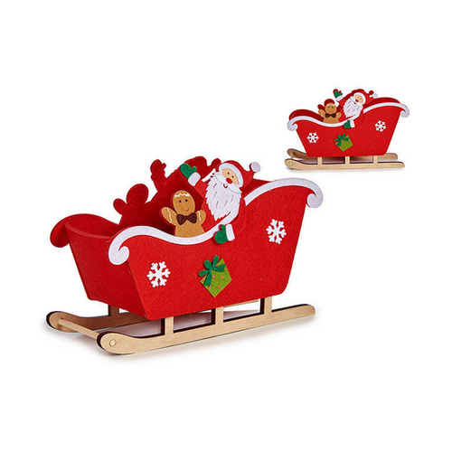 Decorative basket Sledge Christmas Red Wood 10 x 17,5 x 25,5 cm