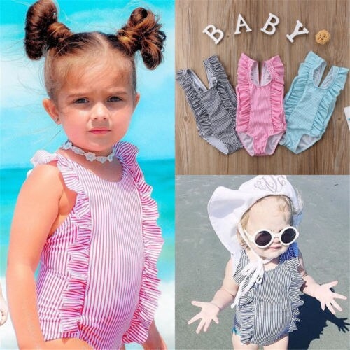 2018  Toddler Kids Baby Girls Striped Swimwear