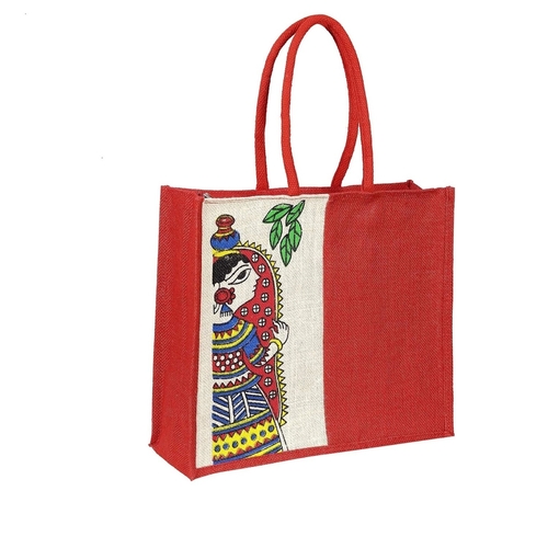 Red Durga Printed Jute bag
