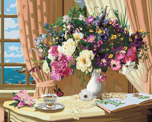 Zuty - Paint by Numbers - FLOWER IN A VASE BY THE WINDOW (IMAGE