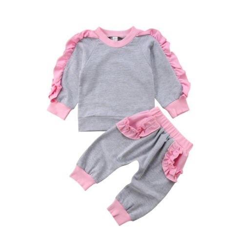 2Pcs Newborn Kids Baby Girl Ruffle Tops Shirt