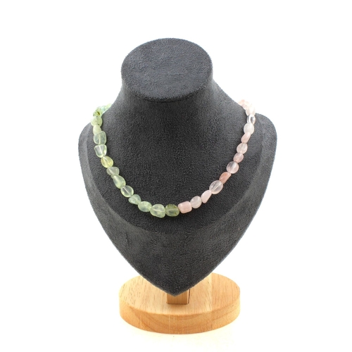 Prehnite + Rose Quartz from Brazil beads necklace.