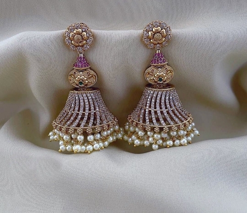 Gold plated cz matte finish jhumki