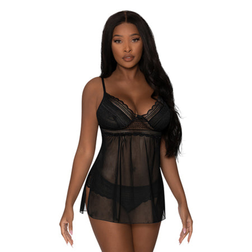 Magic Silk Modern Romance Babydoll & Thong Black S/M