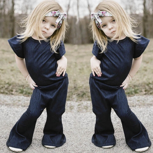 New Kids Baby Girls Infant Solid Denim Flare