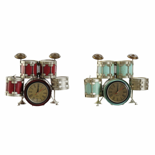 Table clock DKD Home Decor 25 x 11 x 20 cm Red Metal Turquoise Vintage
