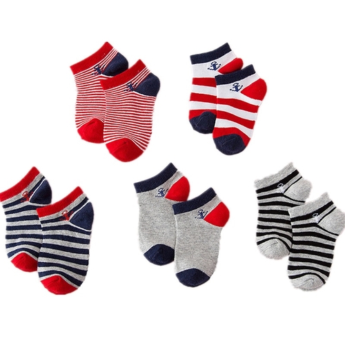 5Pair/Lot Naval Strip Children Boys Sock Anti Slip