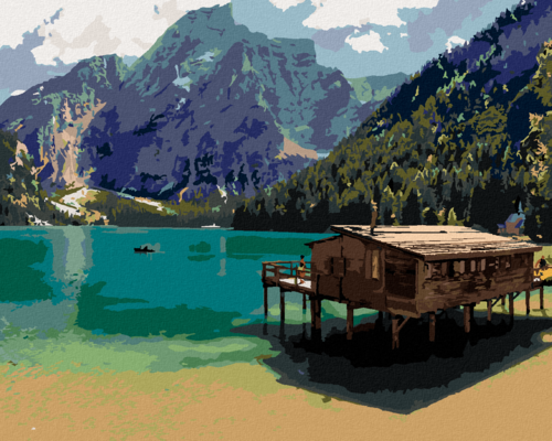Paint by Numbers - LAKE LANDSCAPE IN LAGO DI BRAIES