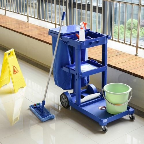 HOMCOM Commercial Janitorial Cart with 3 Tier Shelves Professional