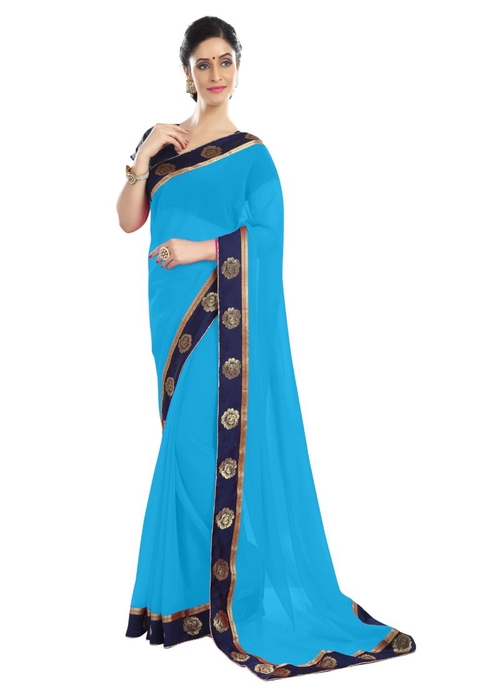 Generic Women's Chiffon Saree (Sky, 5-6 Mtrs)