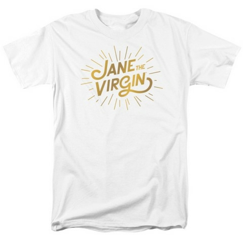 Trevco Jane The Virgin-Golden Logo - Short Sleeve Adult 18-1 Tee - Whi