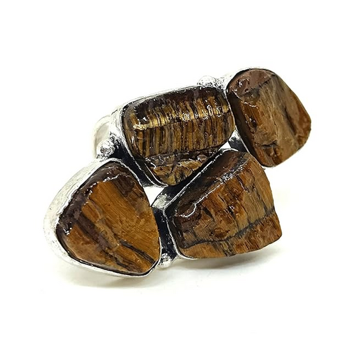 Handcrafted Tiger's Eye Multi Rough Stone Ring - Elegant Design,