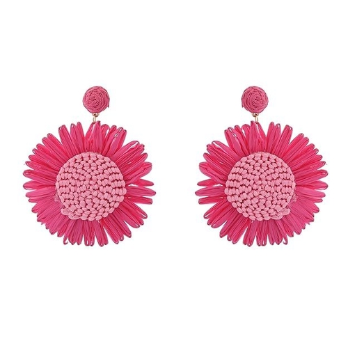 Pink Sunshine Blooms Earrings Oversized Sunflowers Fabric Drops &