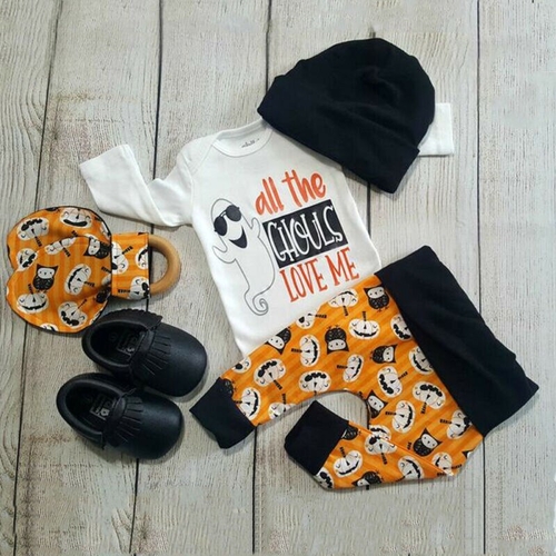 3PCS Newborn Baby Boy Girl Halloween Clothes Print