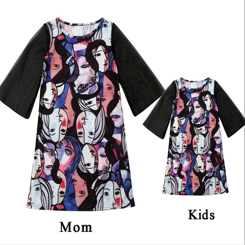 Japan Style Mother Daughter Patchwork Mini Dress