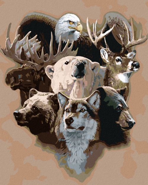 Zuty - Paint by Numbers - WOLF, BEAR, MOOSE, DEER AND EAGLE (AL