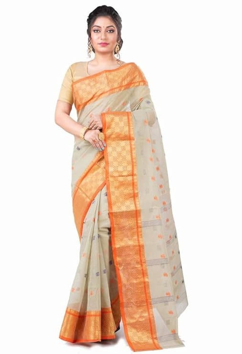 Women'S Tangail Pure Cotton Silk Border Traditional Bengal Handloom