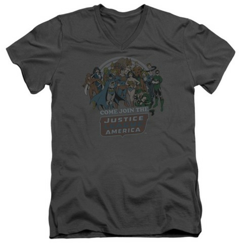 Trevco Dc-Join The Justice League - Short Sleeve Adult 30-1 V-Neck Tee