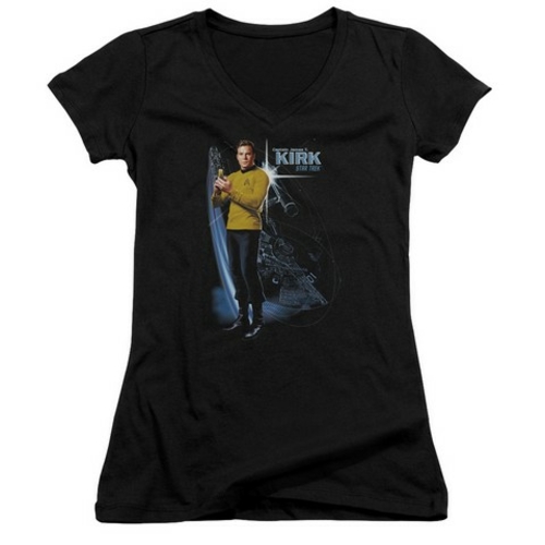 Trevco Star Trek-Galactic Kirk - Junior V-Neck Tee - Black- Large