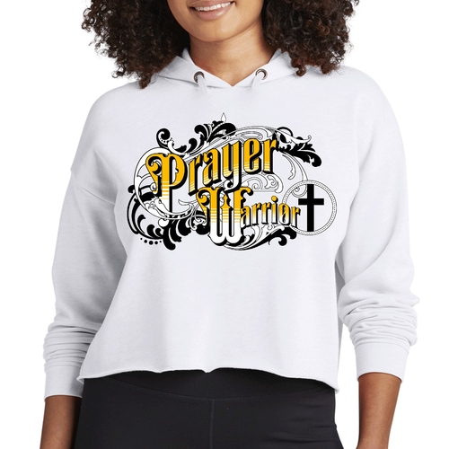 Womens Cropped Hoodie Prayer Warrior Victorian Style Illustration
