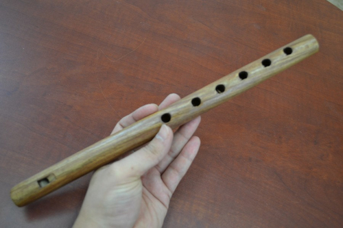Hand Carved Brown Wood Whistle Flute 12"