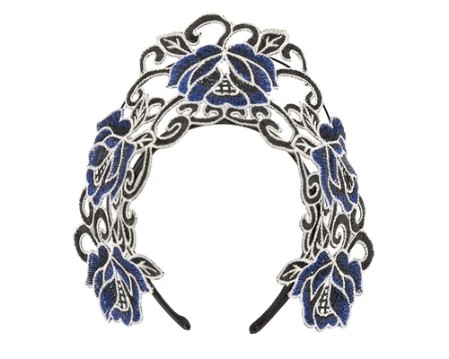 Exclusive Black & Blue Lace Crown Fascinator