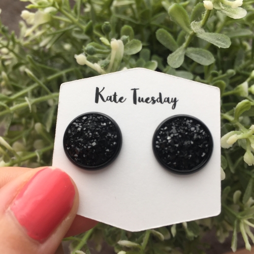 Black Druzy in Black Setting 12mm Druzy Earrings