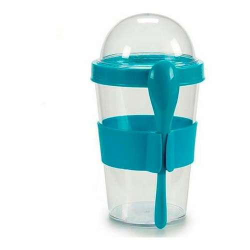 Glass with Lid and Spoon ARI - 55030 400 ml Blue White Green Natural