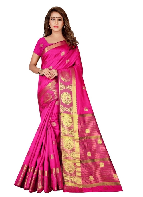 Generic Women's Cotton Silk Saree(Pink, 5.5-6 Mtr)